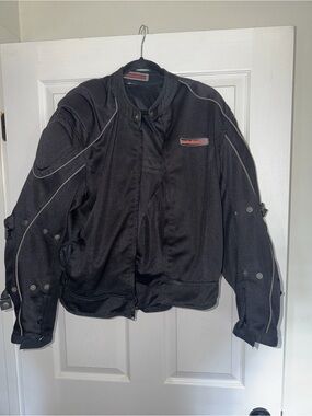 Black Men's Motorcycle Textile Jacket with Reflective Piping - Unbranded
